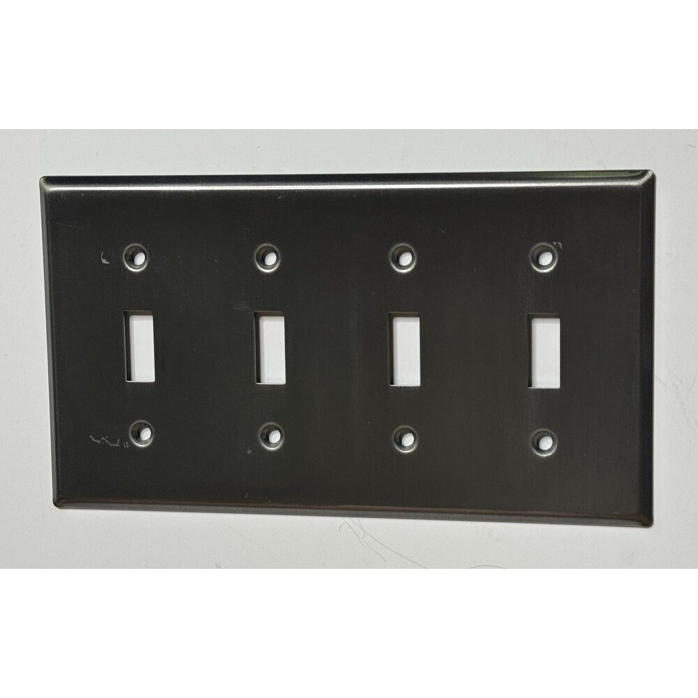 Restoration Hardware Metal 4-Gang Switch Plate Toggle Cover Brushed Nickel $29